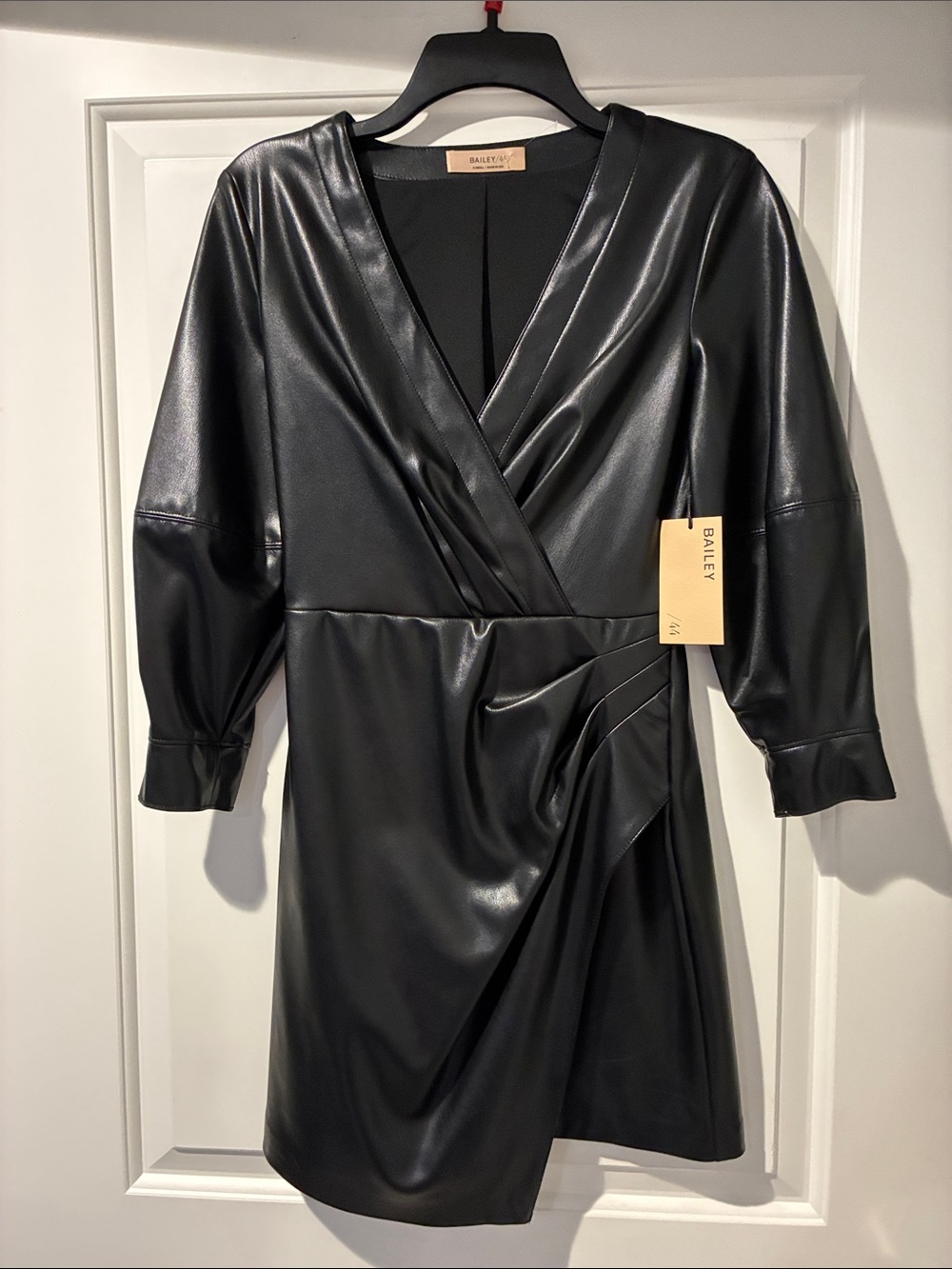 Bailey 44 Black Faux-Leather Asymmetrical Wrap Dress